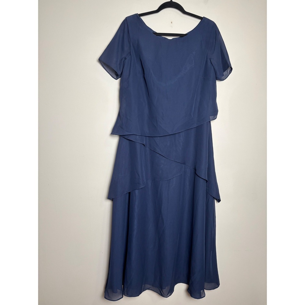Womens Tiered Chiffon Formal Dress 12 Navy Blue Maxi Wedding Special Occasion